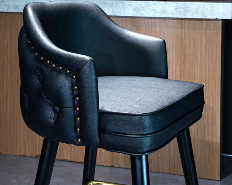 Luxury Button Tufted Leather Bar Stool - Homio Decor
