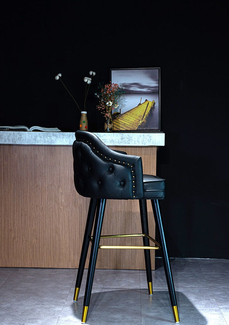 Luxury Button Tufted Leather Bar Stool - Homio Decor