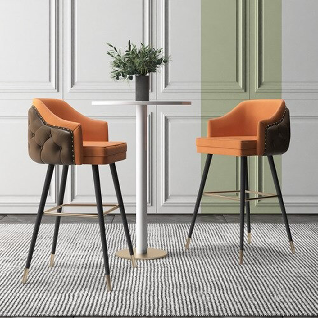 Luxury Button Tufted Leather Bar Stool - Homio Decor