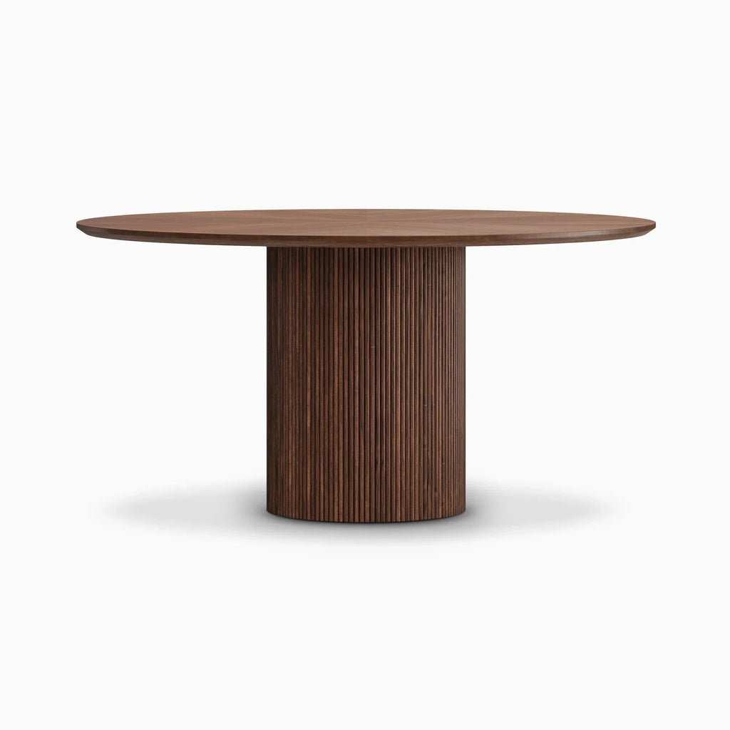 Homio Decor Ripple Design Round Dining Table - Walnut