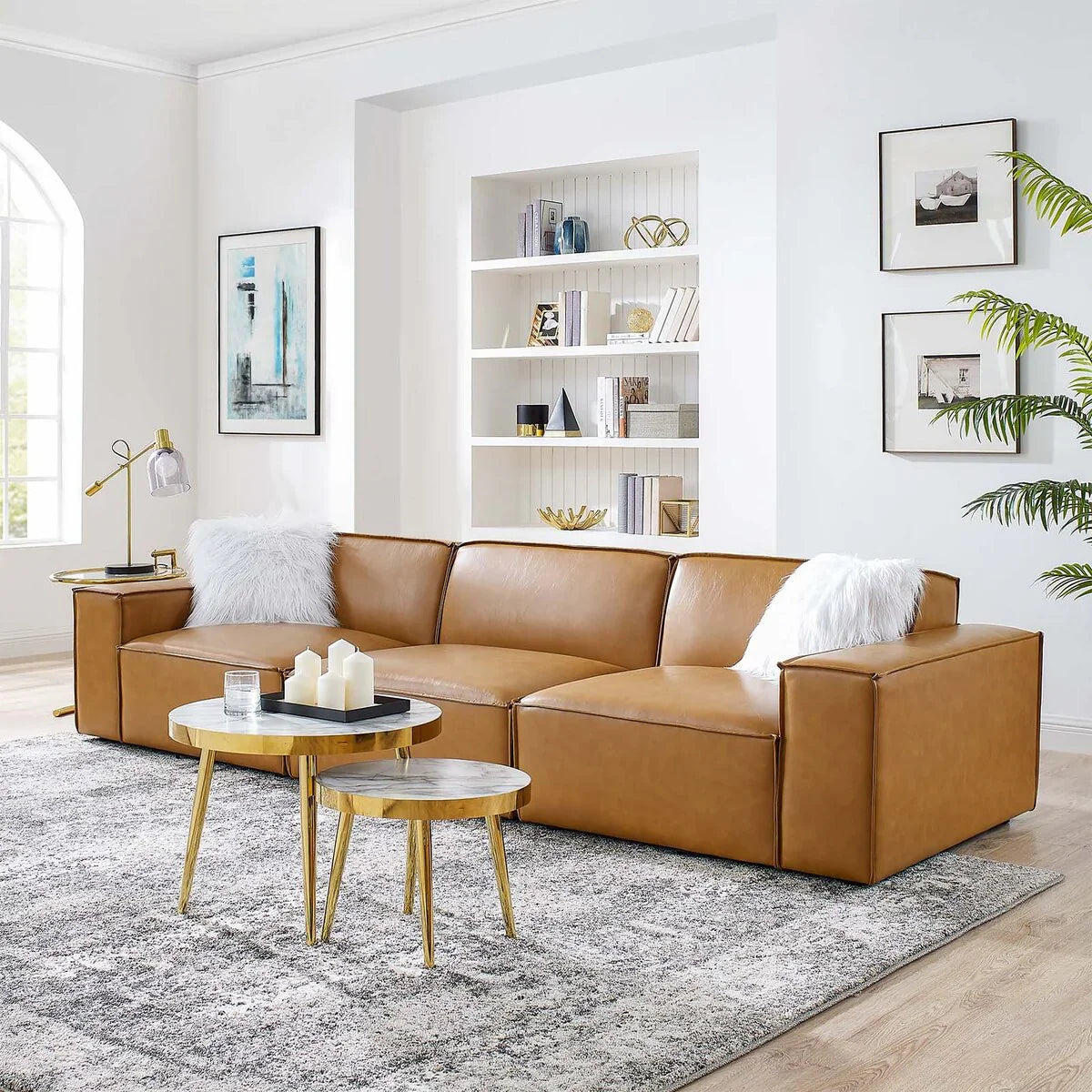Homio Decor Vegan Leather Block Sofa