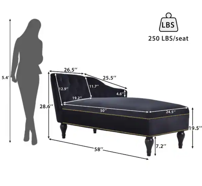 Homio Decor Bedroom Black / United States Right Arm Victorian Velvet Chaise Lounge