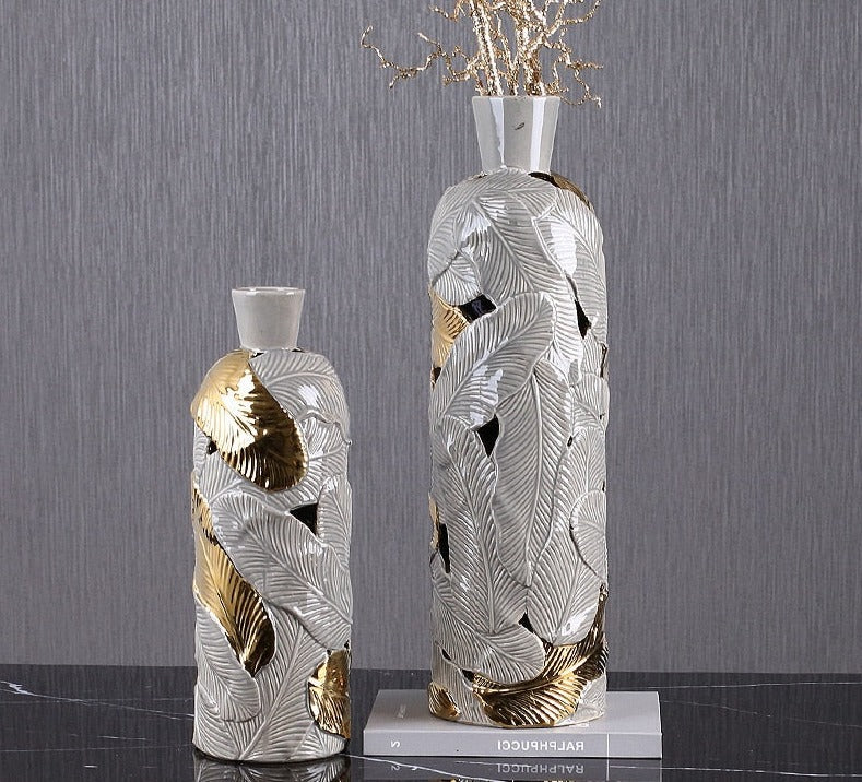 Homio Decor Decorative Accessories Luxury Ceramic Gold Leaf Vase