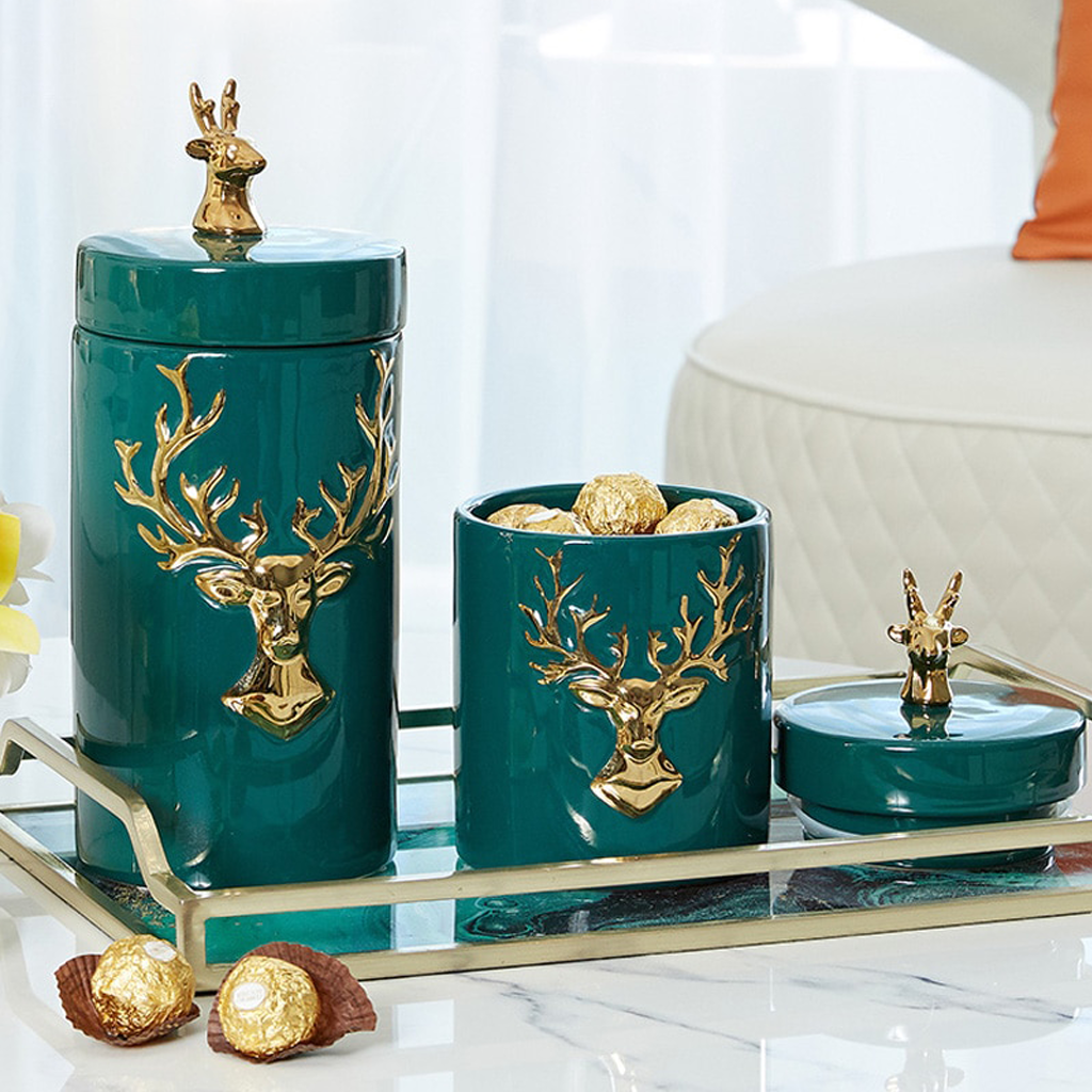 Homio Decor Dining Room Golden Deer Ceramic Storage Jar