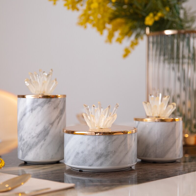 Homio Decor Dining Room Marble Storage Jars With Crystal Stone
