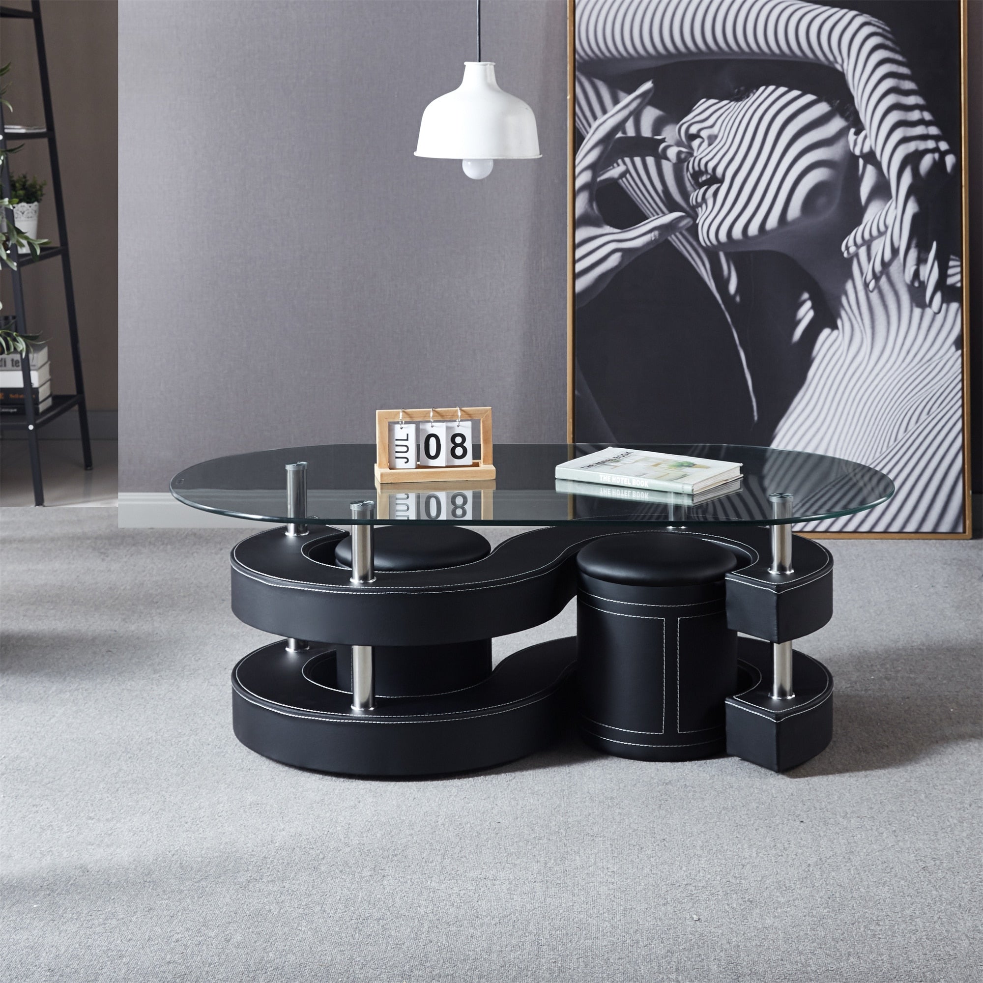 Homio Decor Living Room Black / United States 3 Piece Leather Coffee Table Set