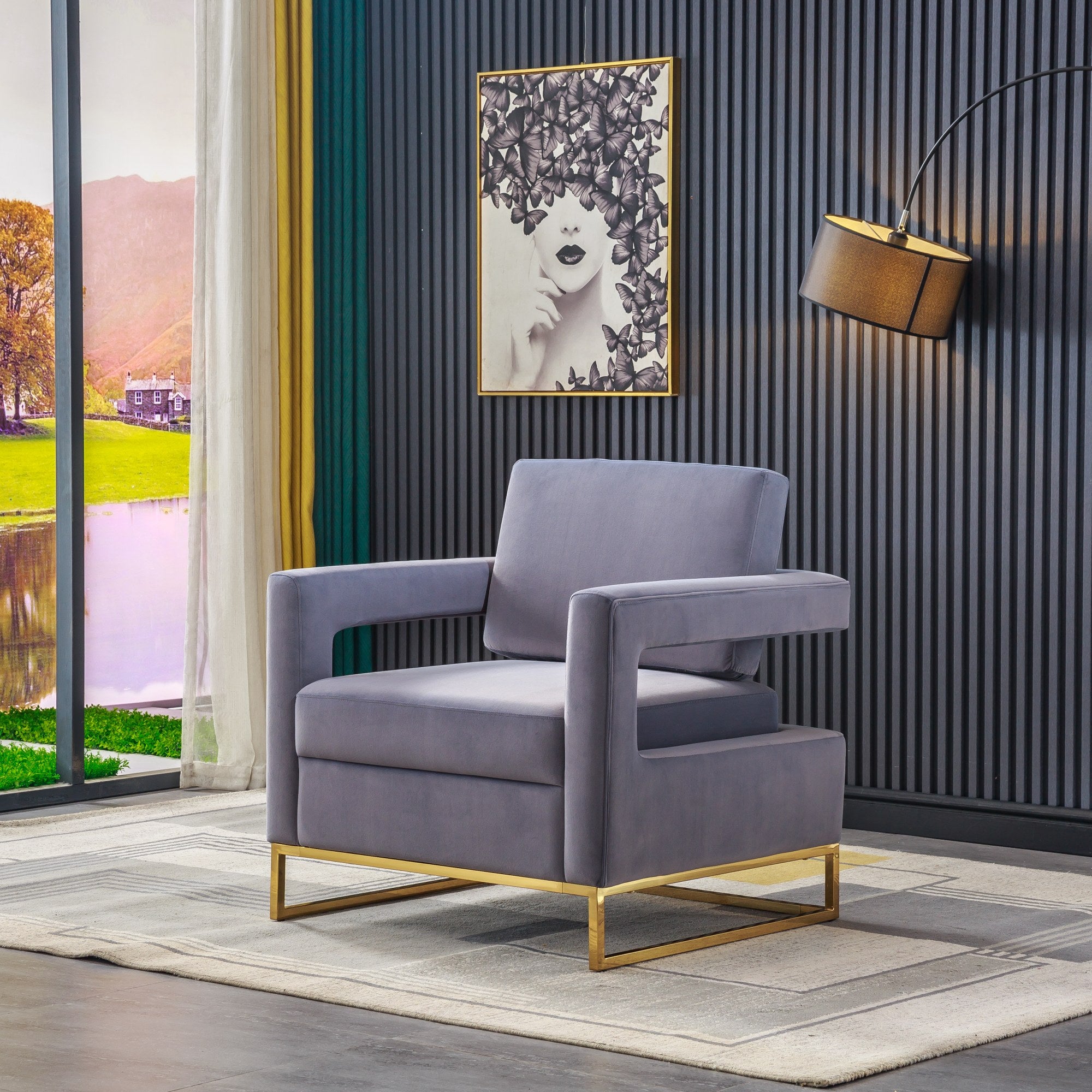 Homio Decor Living Room Grey / United States Modern Velvet Armchair with Golden Base