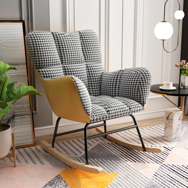 Homio Decor Living Room Without Ottoman / Houndstooth / Yellow Houndstooth Linen Rocking Chair
