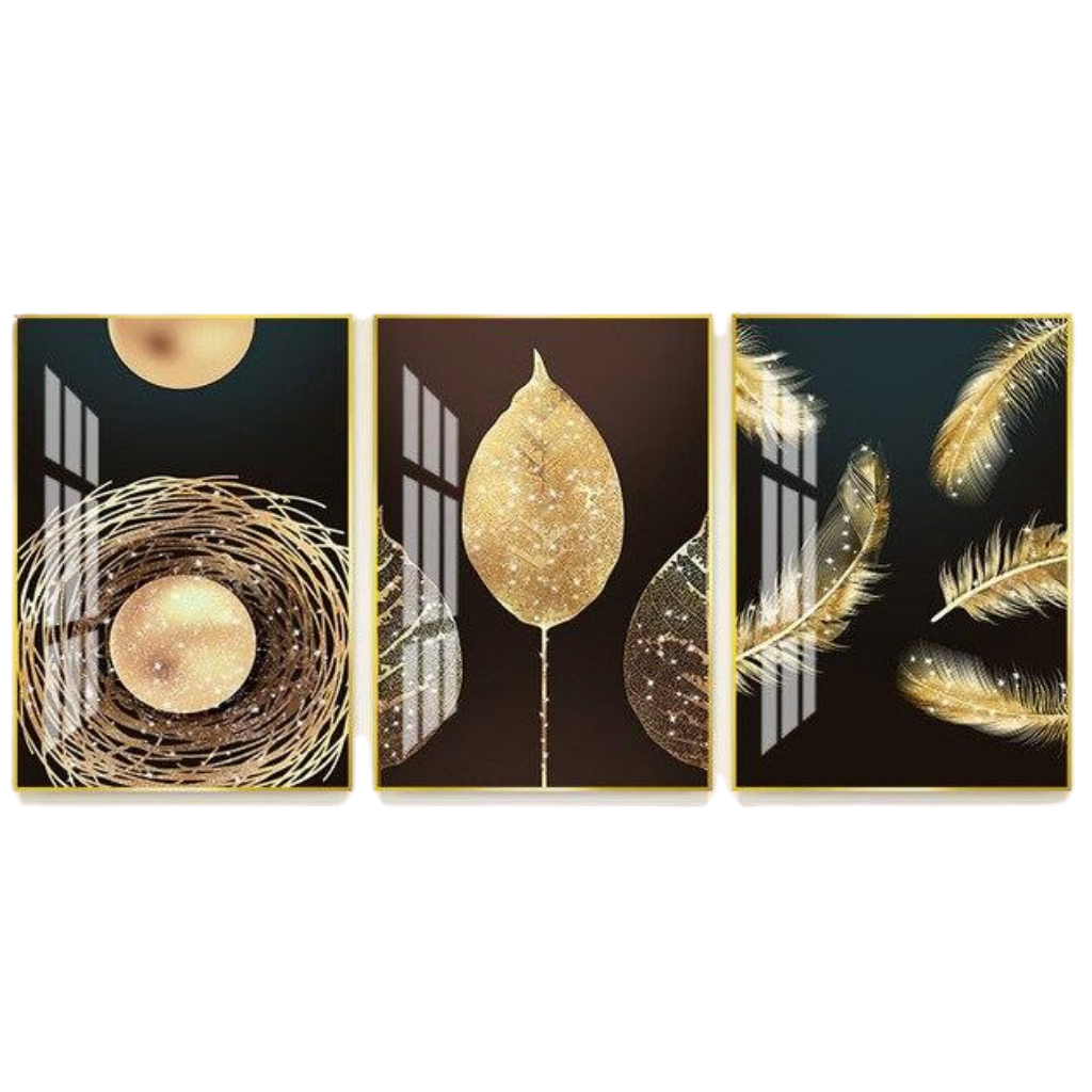 Homio Decor Wall Decor Golden Feather Wall Painting