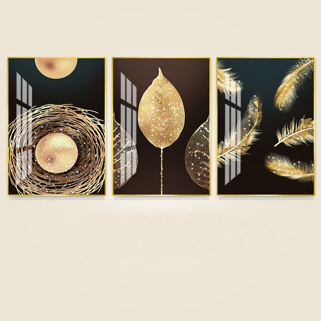 Homio Decor Wall Decor Smooth Surface / 15.7x23.6x3 pcs Golden Feather Wall Painting